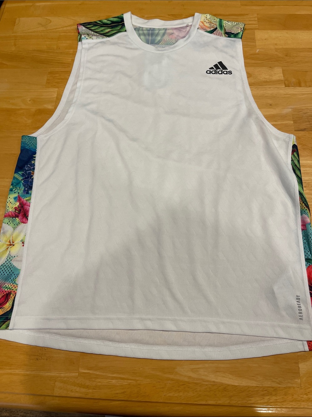 adidas EUC Large Men's White Athletic Tank with Tropical Print